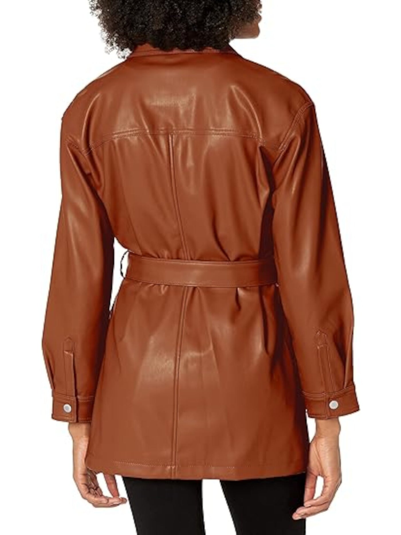 LEVI STRAUSS & CO Womens Brown Faux Leather Pocketed Belted Shirt Button Down Jacket S