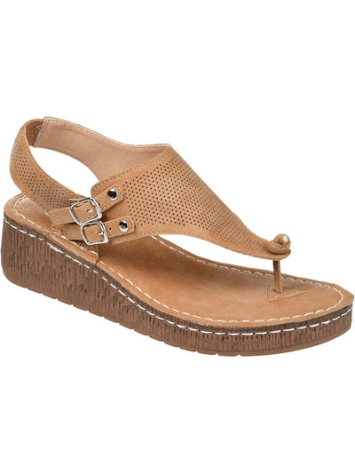 JOURNEE COLLECTION Womens Brown 1/2" Platform Perforated Knot Detail Studded Cushioned Stretch Mckell Round Toe Wedge Buckle Dress Thong Sandals Shoes 8