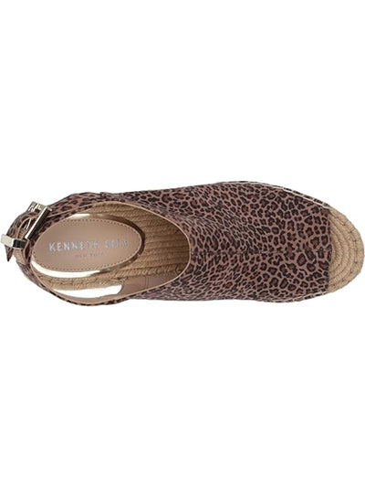 KENNETH COLE NEW YORK Womens Beige Leopard Print Padded Olivia Peep Toe Wedge Buckle Espadrille Shoes 5.5