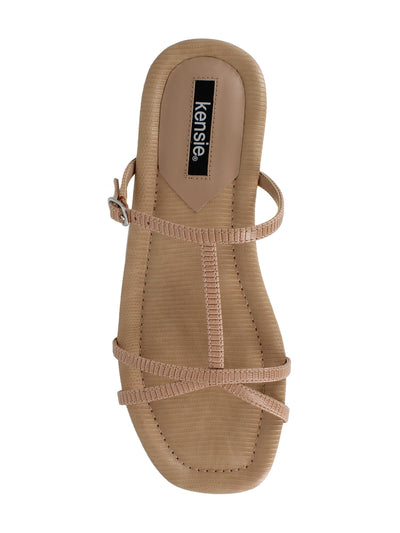 KENSIE Womens Beige Croc 0.5" Padded Strappy Buckle Accent Dara Square Toe Wedge Slip On Slide Sandals Shoes 6.5 M