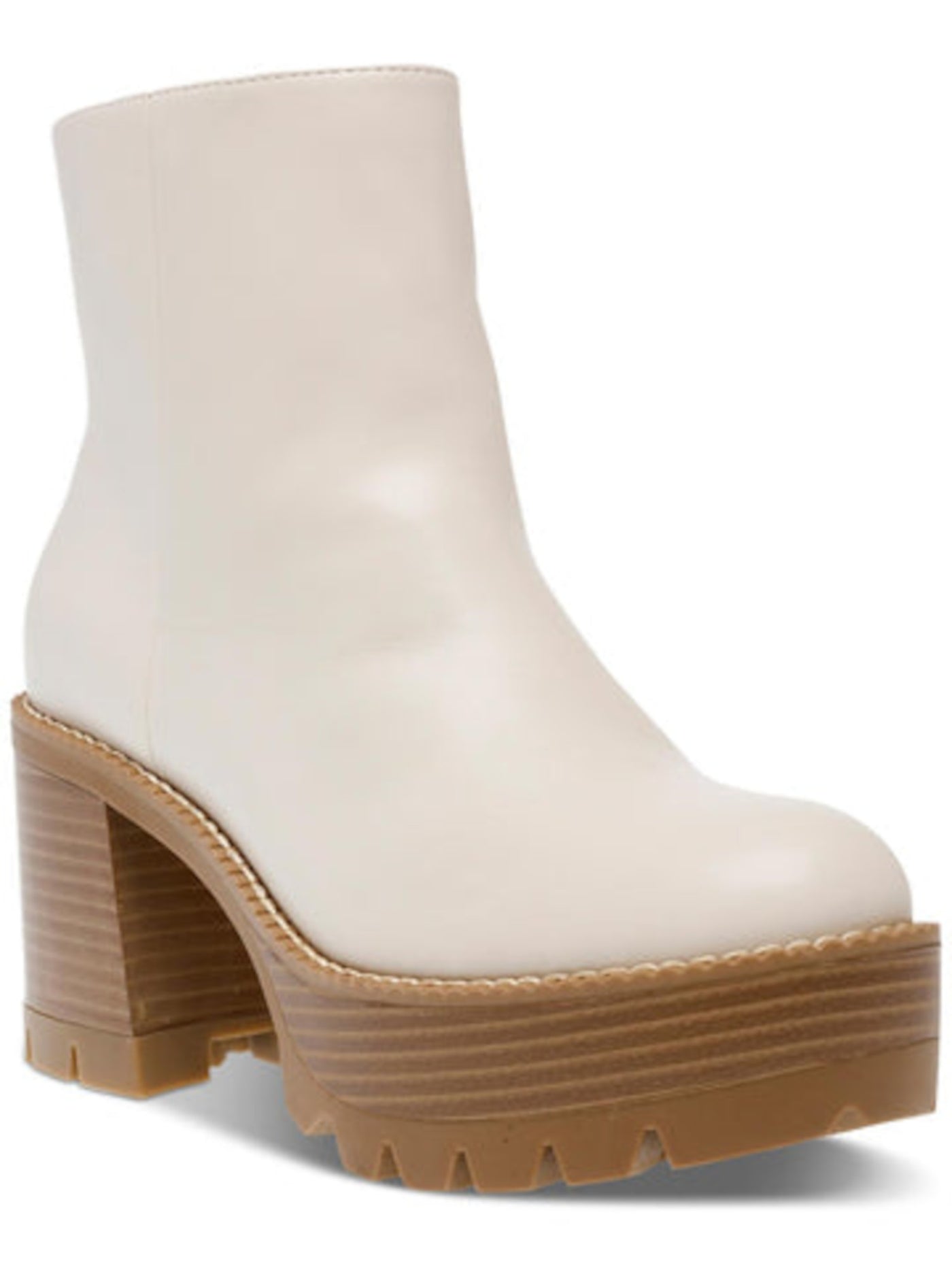 WILD PAIR Womens Bone Ivory 1-1/2" Platform Lug Sole Cushioned Margoee Round Toe Block Heel Zip-Up Booties 10 M