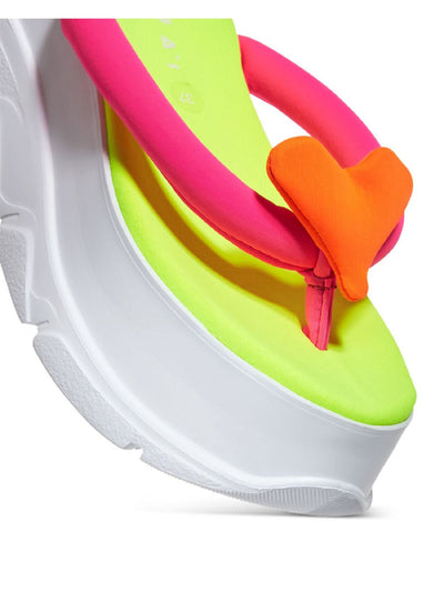 JOSHUAS Womens Orange Color Block 2" Platform Padded Embellished Open Toe Wedge Slip On Flip Flop Sandal 39