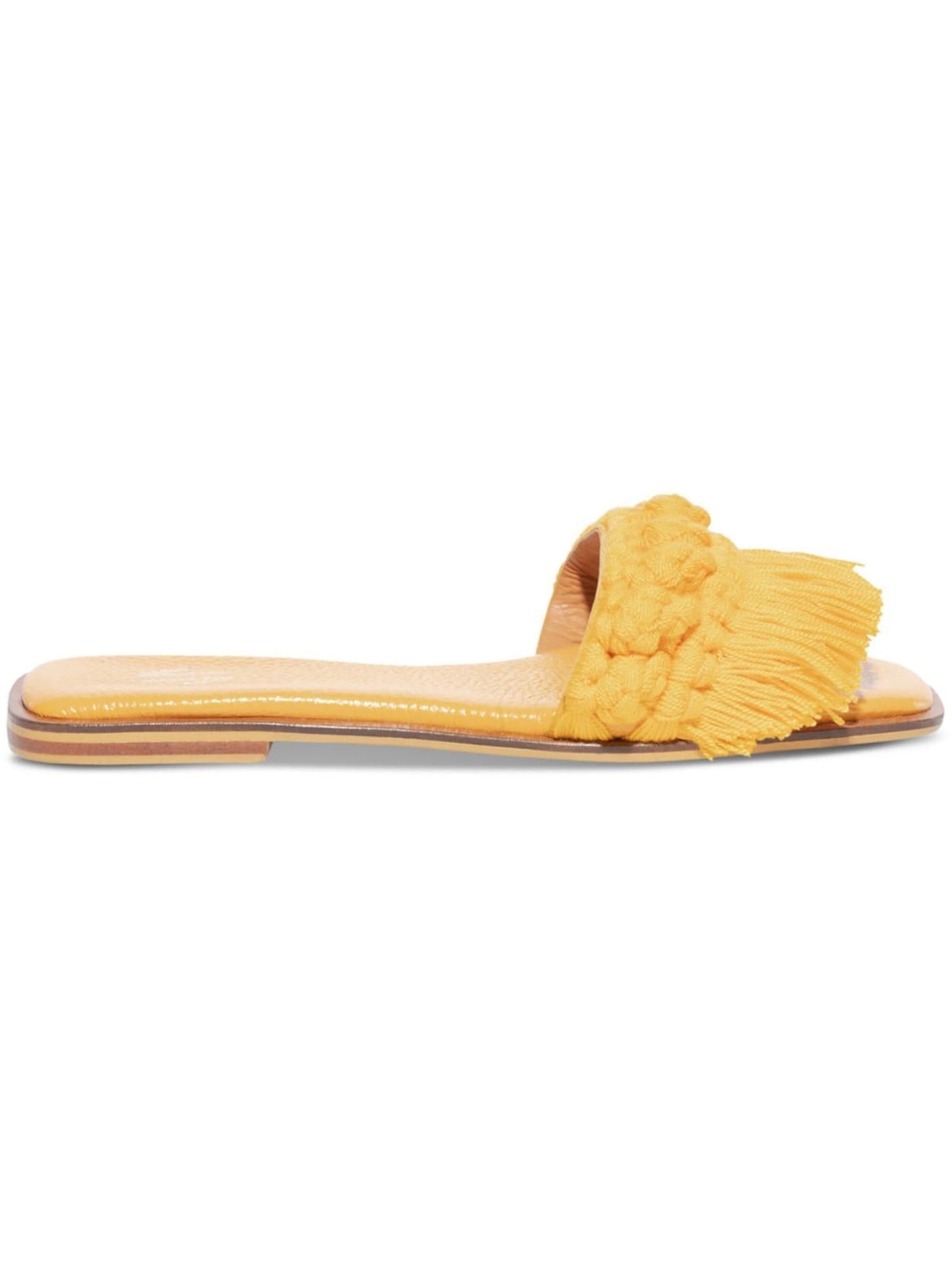 SILVIA COBOS Womens Yellow Woven Fringed Candy Square Toe Slip On Leather Slide Sandals Shoes 7.5