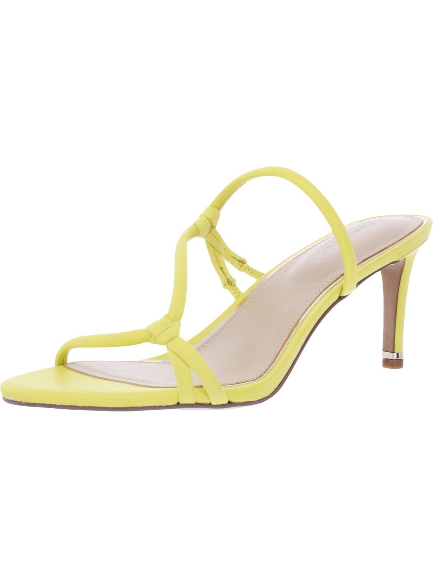 KENNETH COLE NEW YORK Womens Lemon Yellow Knotted  Gored Strappy Padded Riley 70 Stiletto Slip On Leather Slide Sandals Shoes 6.5 M