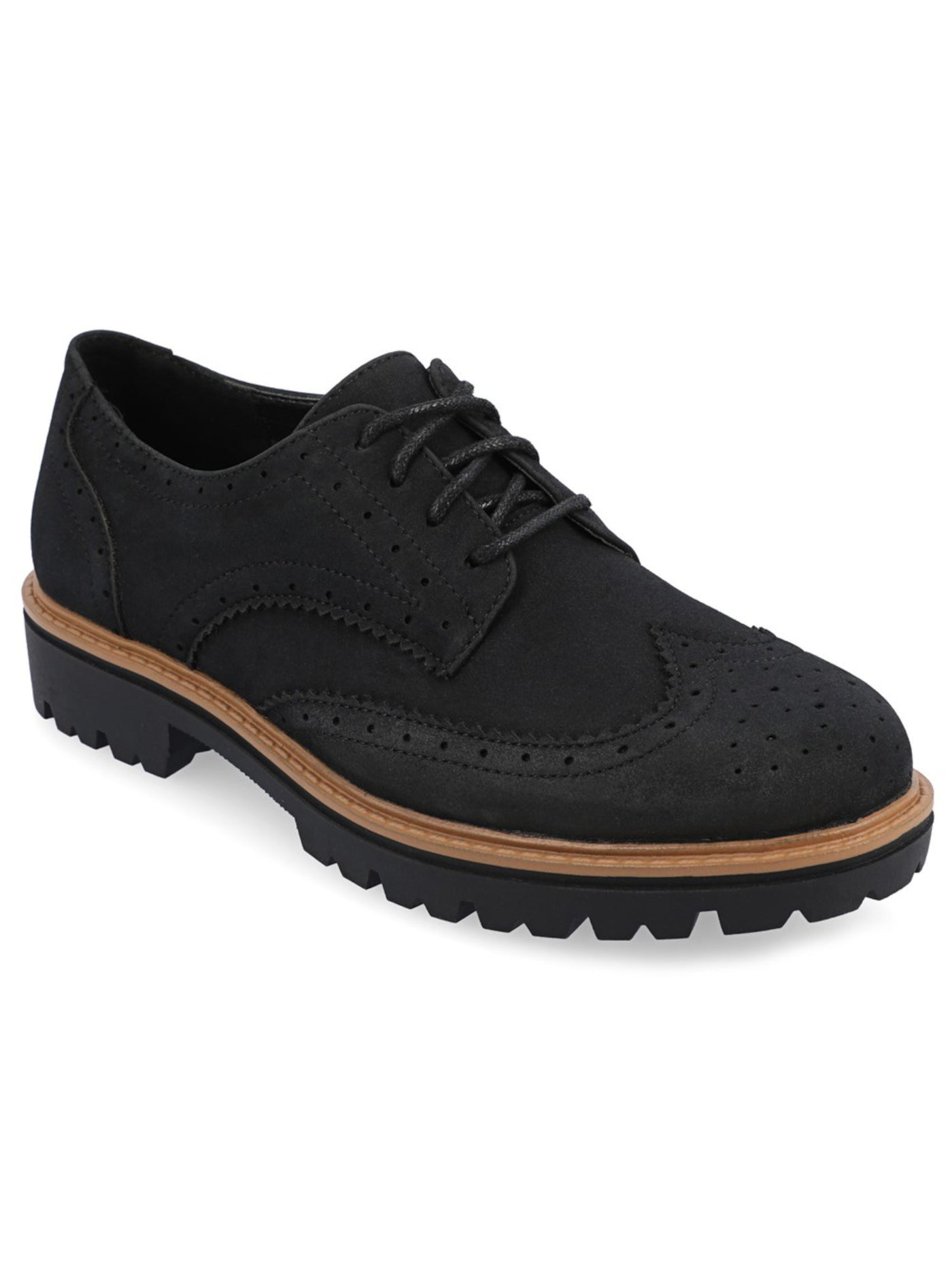 JOURNEE COLLECTION Womens Black Brogue Cushioned Lug Sole Claudiya Wingtip Toe Lace-Up Dress Oxford Shoes 9.5