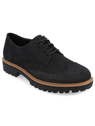 JOURNEE COLLECTION Womens Black Brogue Cushioned Lug Sole Claudiya Wingtip Toe Lace-Up Dress Oxford Shoes 9.5