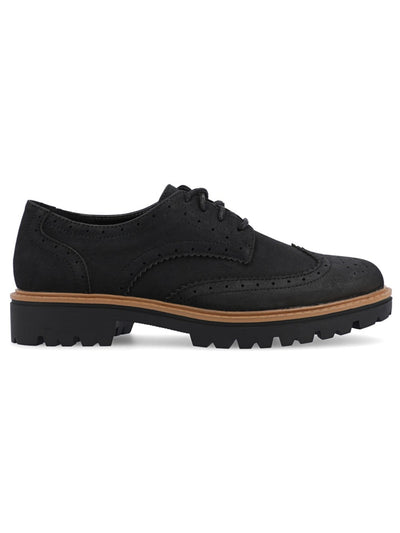 JOURNEE COLLECTION Womens Black Brogue Cushioned Lug Sole Claudiya Wingtip Toe Lace-Up Dress Oxford Shoes 9.5