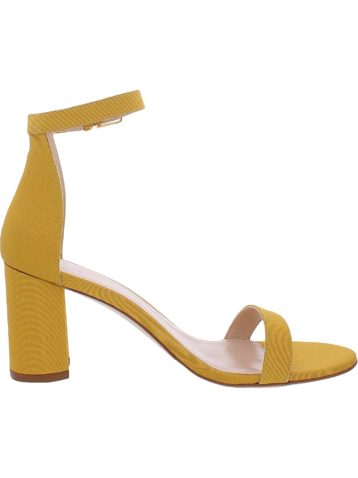 STUART WEITZMAN Womens Yellow Ankle Strap Lessnudist Round Toe Block Heel Buckle Dress Sandals Shoes 7 M