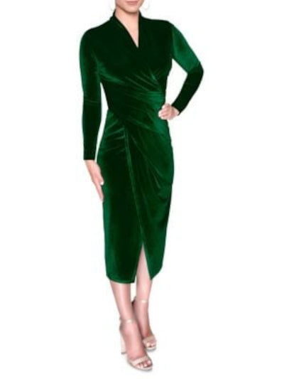 RACHEL RACHEL ROY Womens Stretch Long Sleeve Surplice Neckline Midi Evening Faux Wrap Dress