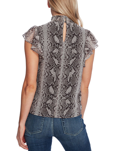 1. STATE Womens Gray Animal Print Keyhole Top XS