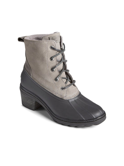 SPERRY Womens Gray Mixed Media Rubber Toe Cap Lightweight Non Marking Snake Cushioned Slip Resistant Saltwater Round Toe Block Heel Lace-Up Duck Boots 10 M