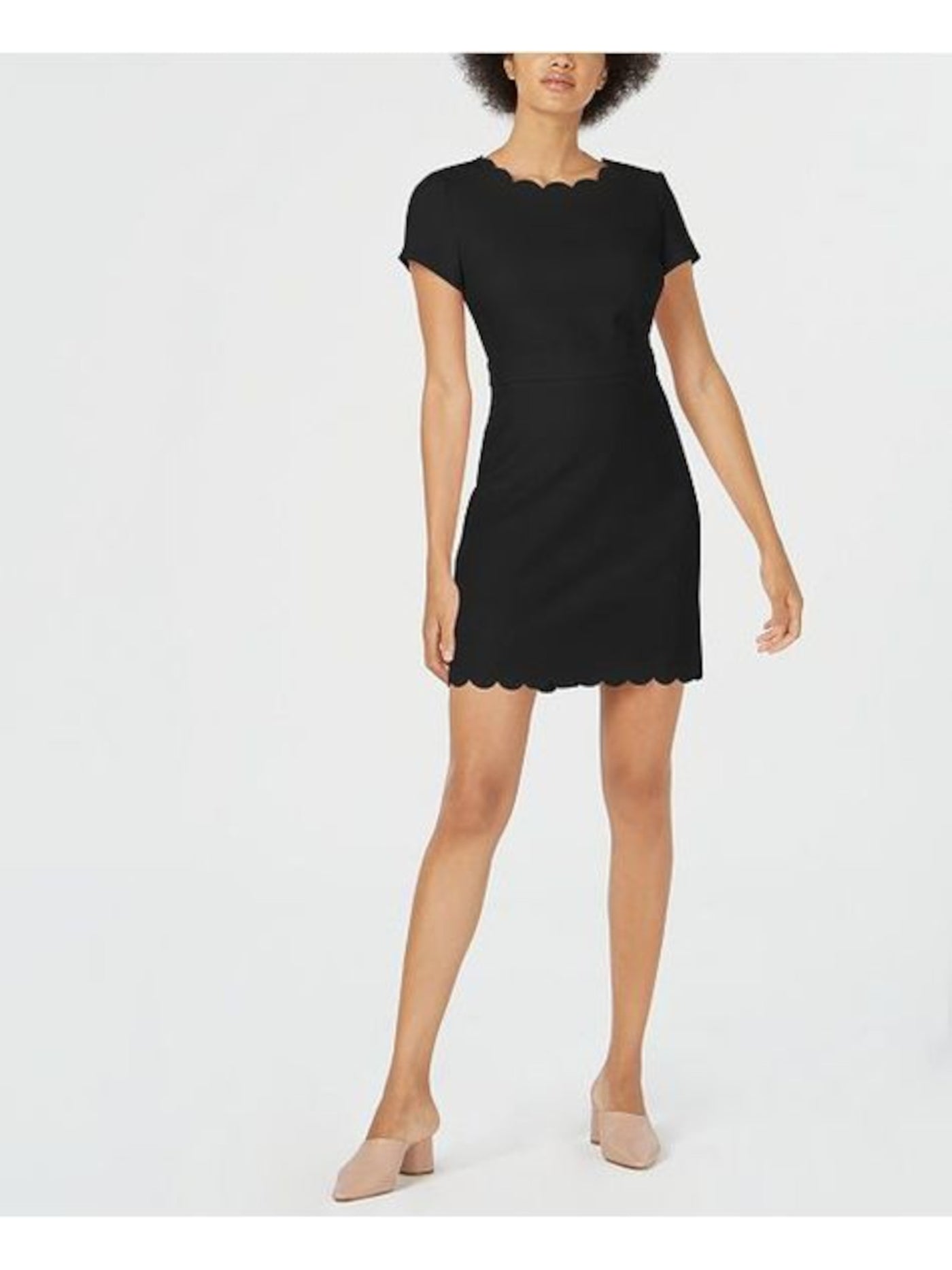 MAISON JULES Womens Scallop-edge Short Sleeve Crew Neck Knee Length Cocktail Sheath Dress