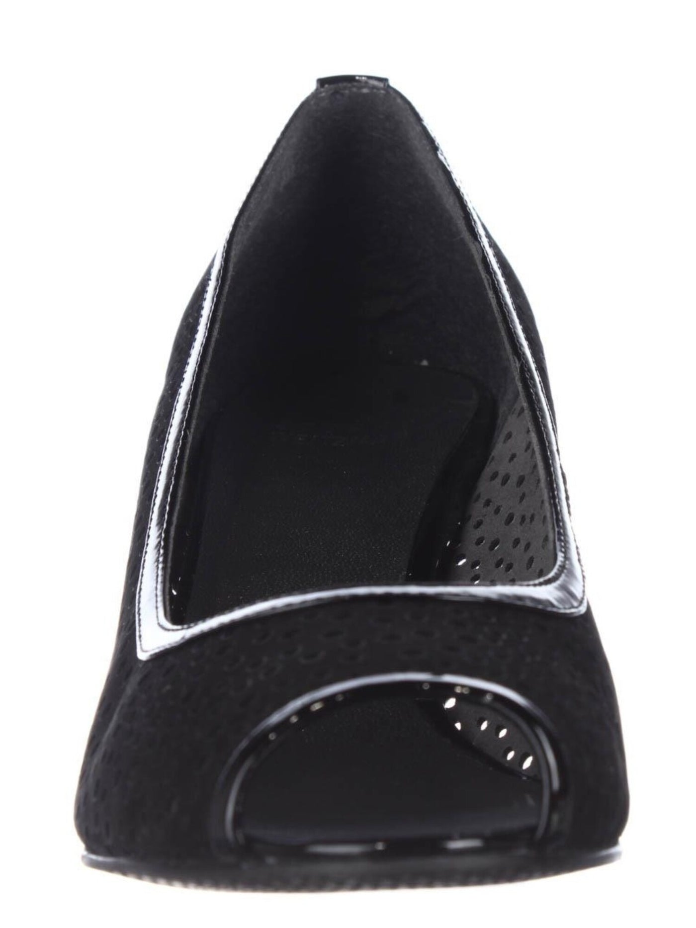 STUART WEITZMAN Womens Black Perforated Logo Nudotcomer Peep Toe Wedge Slip On Leather Pumps Shoes 5.5 M