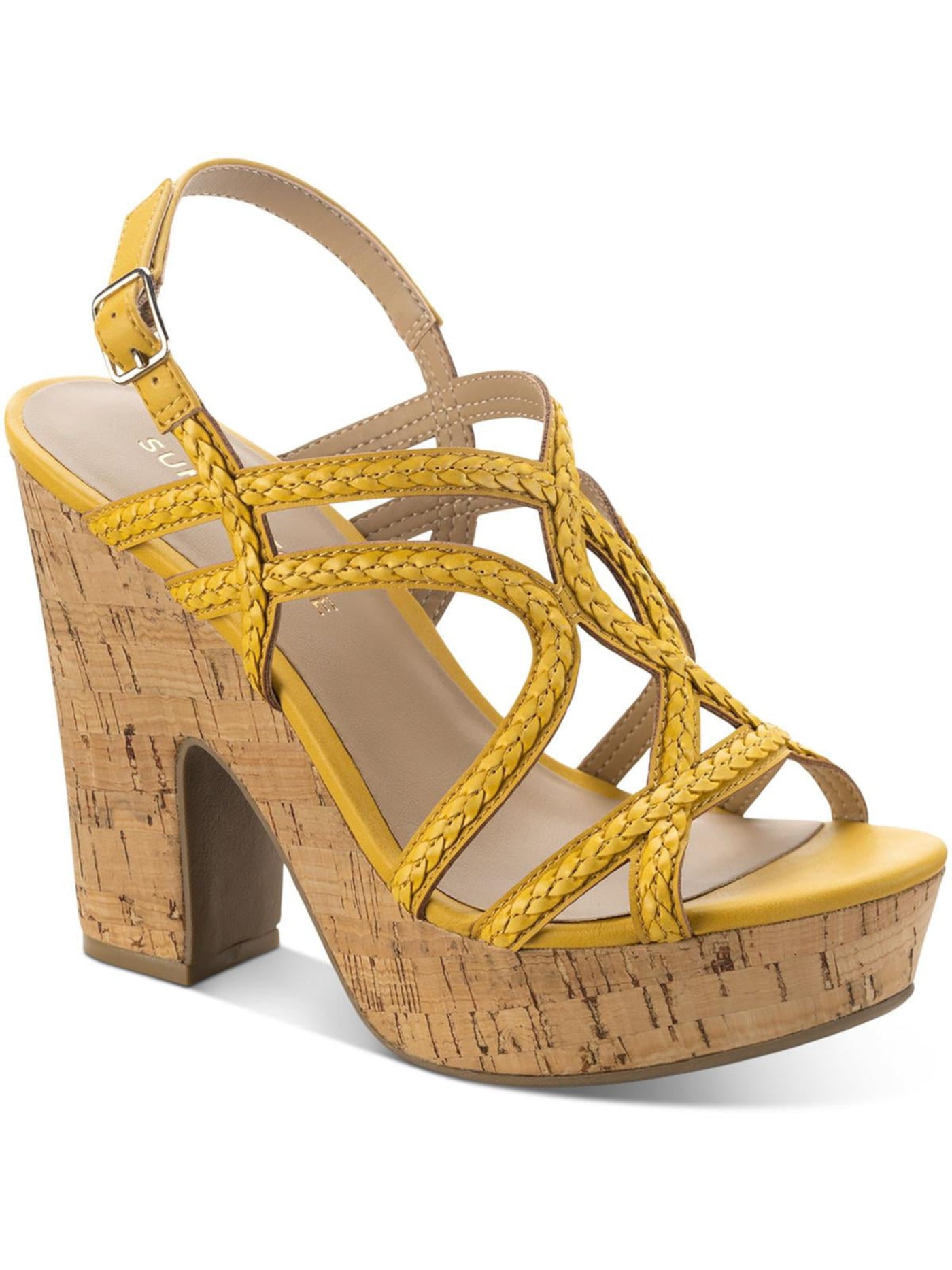 SUN STONE Womens Yellow 1-1/2" Platform Strappy Adjustable Nadiya Round Toe Block Heel Buckle Dress Sandals Shoes 10 M