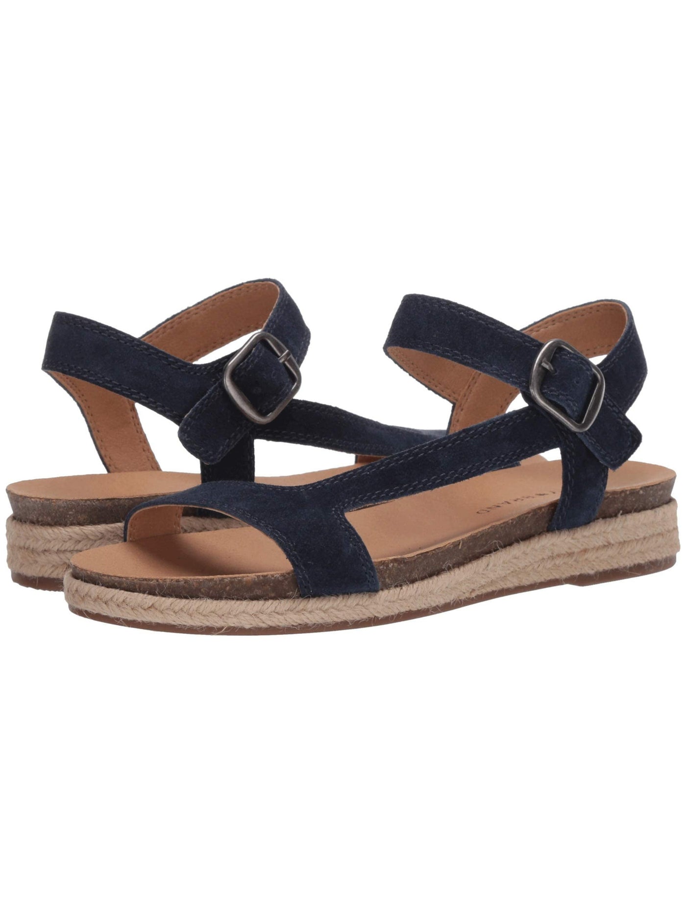 LUCKY BRAND Womens Blue 1/2" Platform Adjustable Asymmetrical Gabrien Round Toe Wedge Buckle Leather Slingback Sandal 11 M