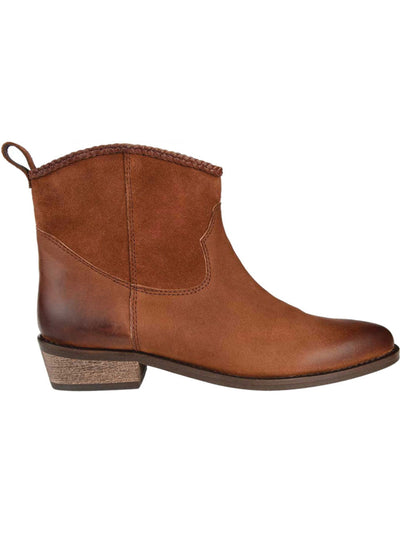 JOURNEE COLLECTION Womens Brown Back Pull Tag Braided Comfort Carmela Almond Toe Block Heel Slip On Leather Booties 7.5 M