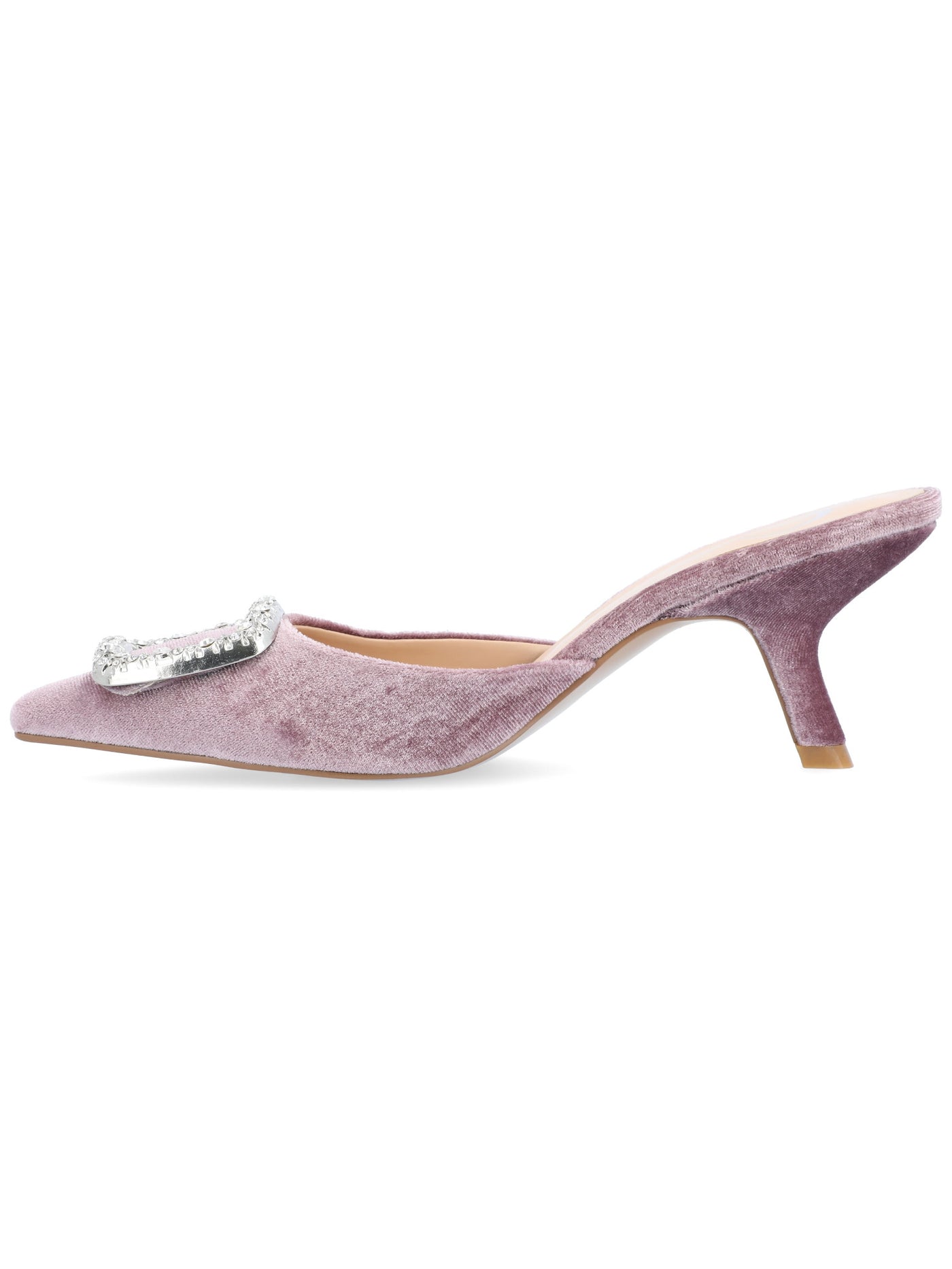 JOURNEE COLLECTION Womens Purple Mixed Media Gemstone Accent Padded Padded Rishie Pointy Toe Kitten Heel Slip On Pumps Shoes 11