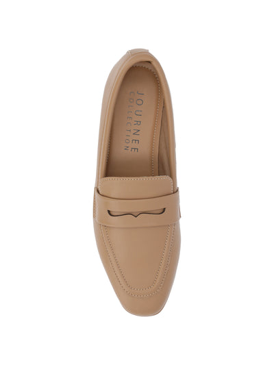 JOURNEE COLLECTION Womens Brown Apron Toe Penny Strap Padded Myeesha Square Toe Slip On Dress Loafers Shoes 6.5