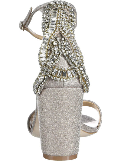 BADGLEY MISCHKA Womens Champagne Beige Crystal Back Glitter Ankle Strap Zabella Almond Toe Block Heel Buckle Dress Sandals Shoes 8