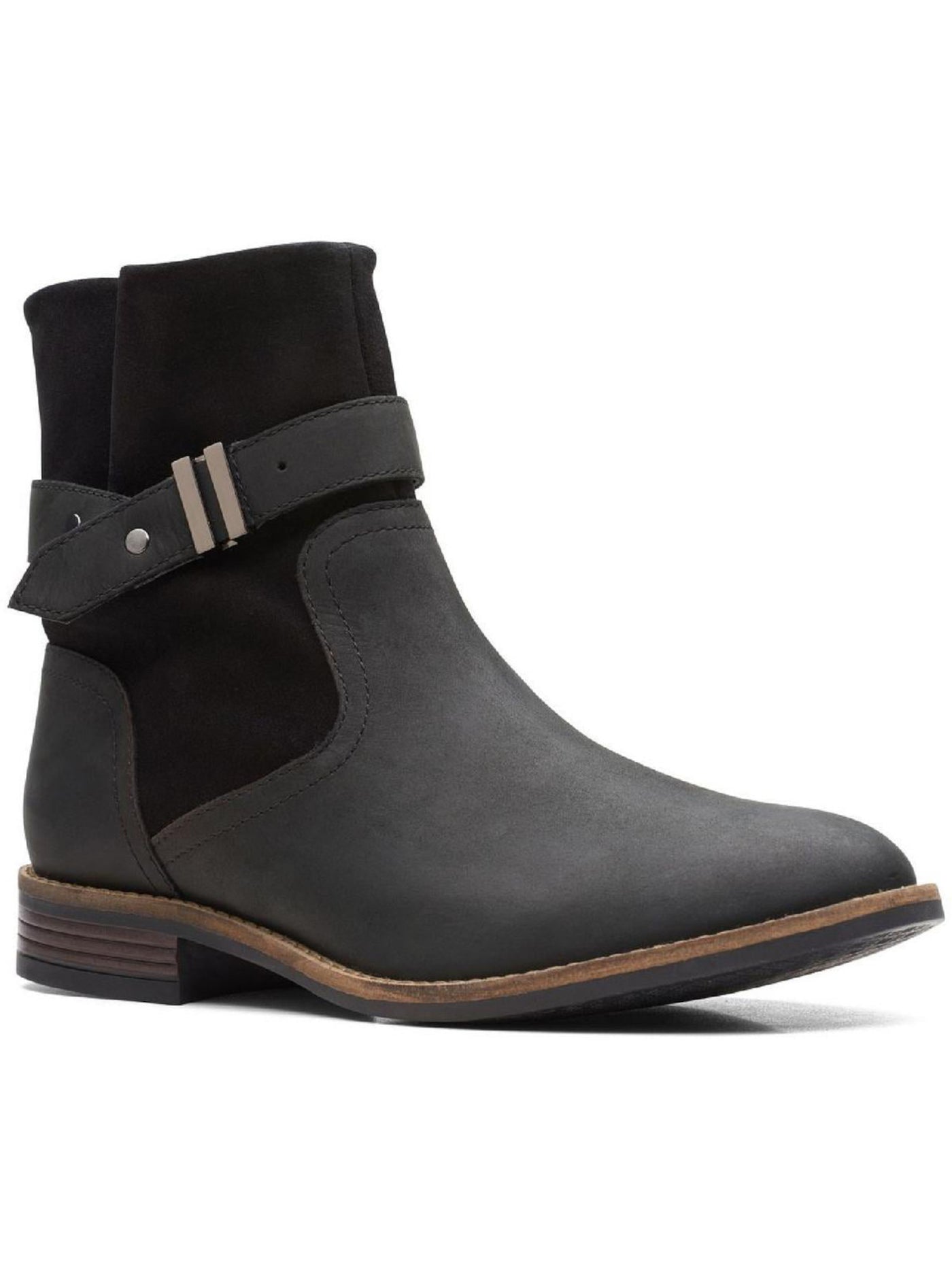 COLLECTION BY CLARKS Womens Black Stud Strap Accent Cushioned Camzin Round Toe Block Heel Zip-Up Leather Boots 9 M