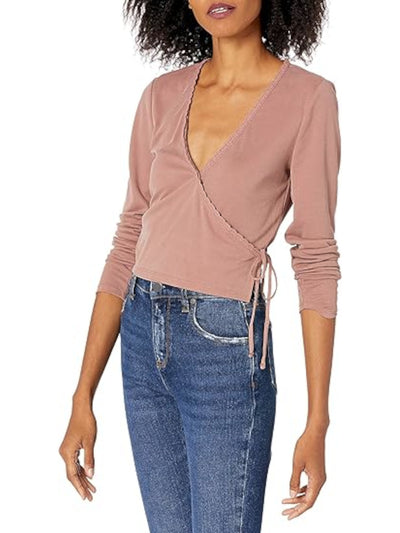 LUCKY BRAND Womens Lace Long Sleeve Surplice Neckline Wrap Top