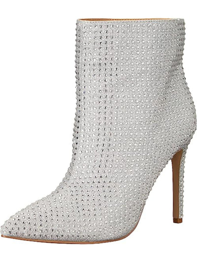 JEWEL BADGLEY MISCHKA Womens Silver Embellished Jude Pointed Toe Stiletto Dress Booties 5 M