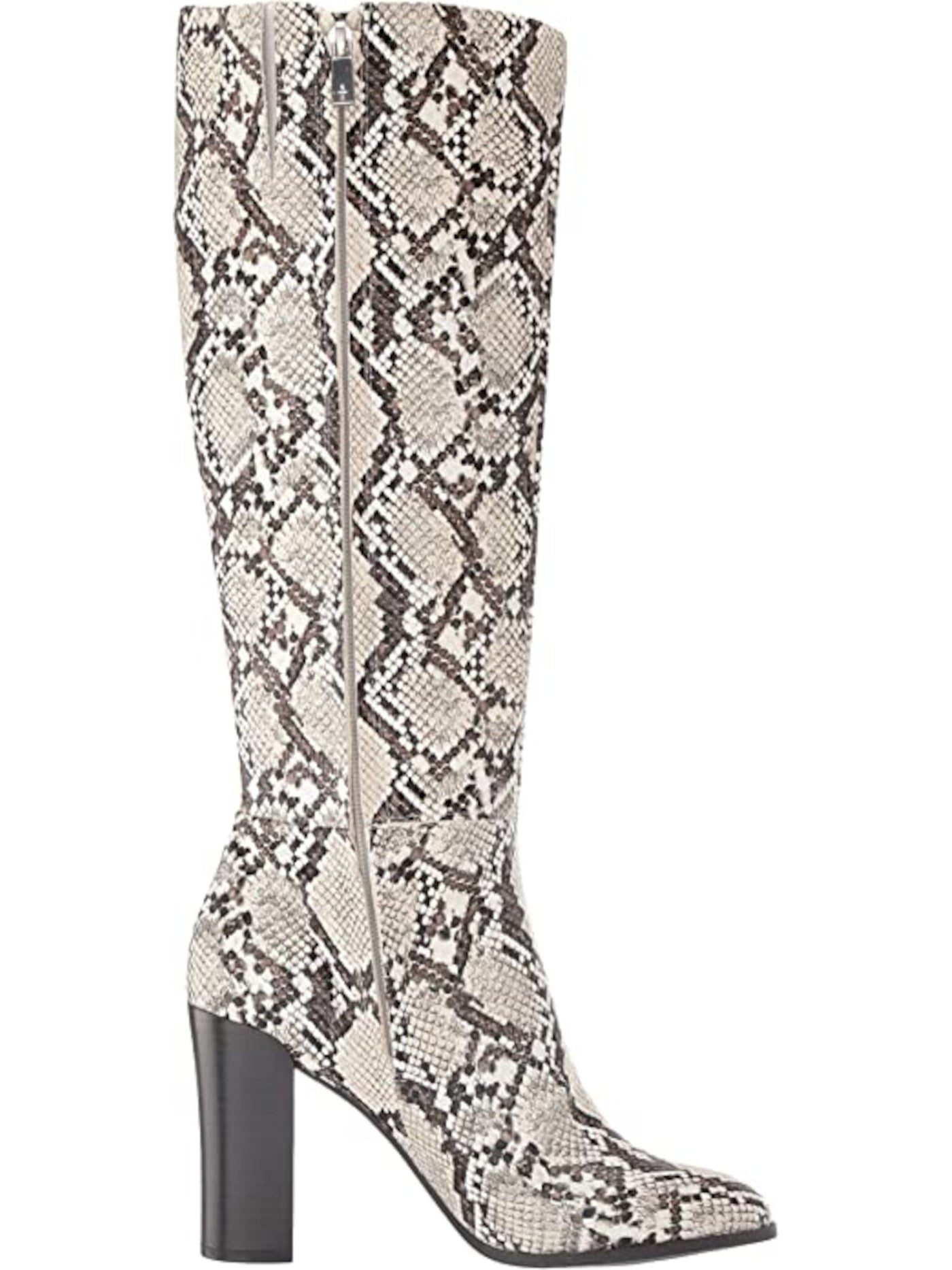 KENNETH COLE NEW YORK Womens Beige Snake Skin Print Justin Round Toe Block Heel Zip-Up Dress Boots 9.5 M