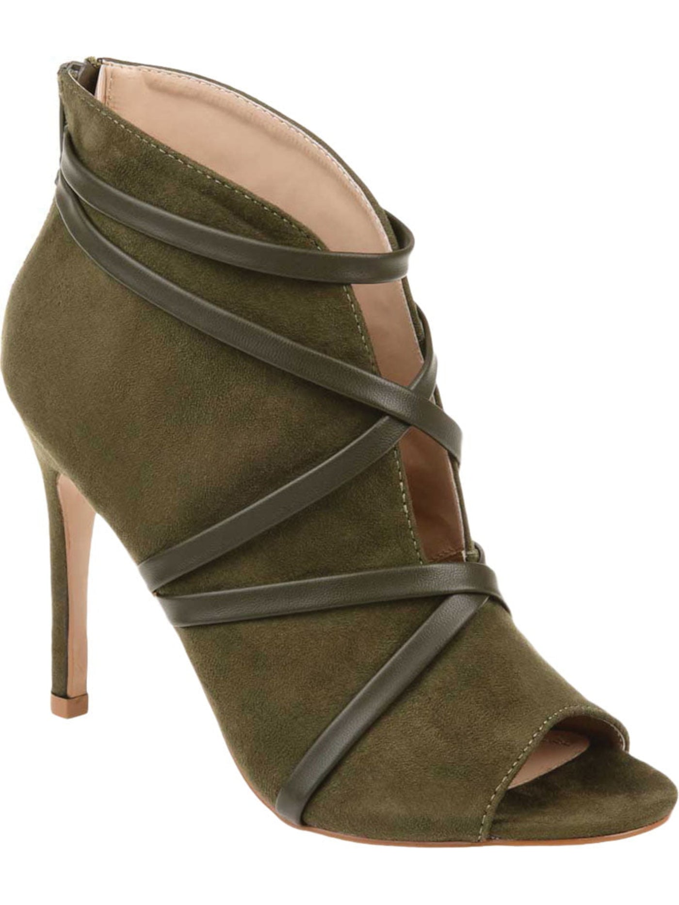 JOURNEE COLLECTION Womens Green V-Cut Vamp Strappy Padded Samara Peep Toe Stiletto Zip-Up Dress Booties 11