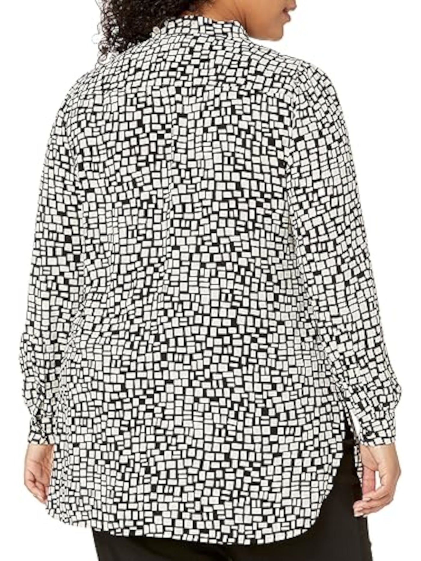 ANNE KLEIN Womens Black Printed Long Sleeve Mock Neck Wear To Work Tunic Top XXS