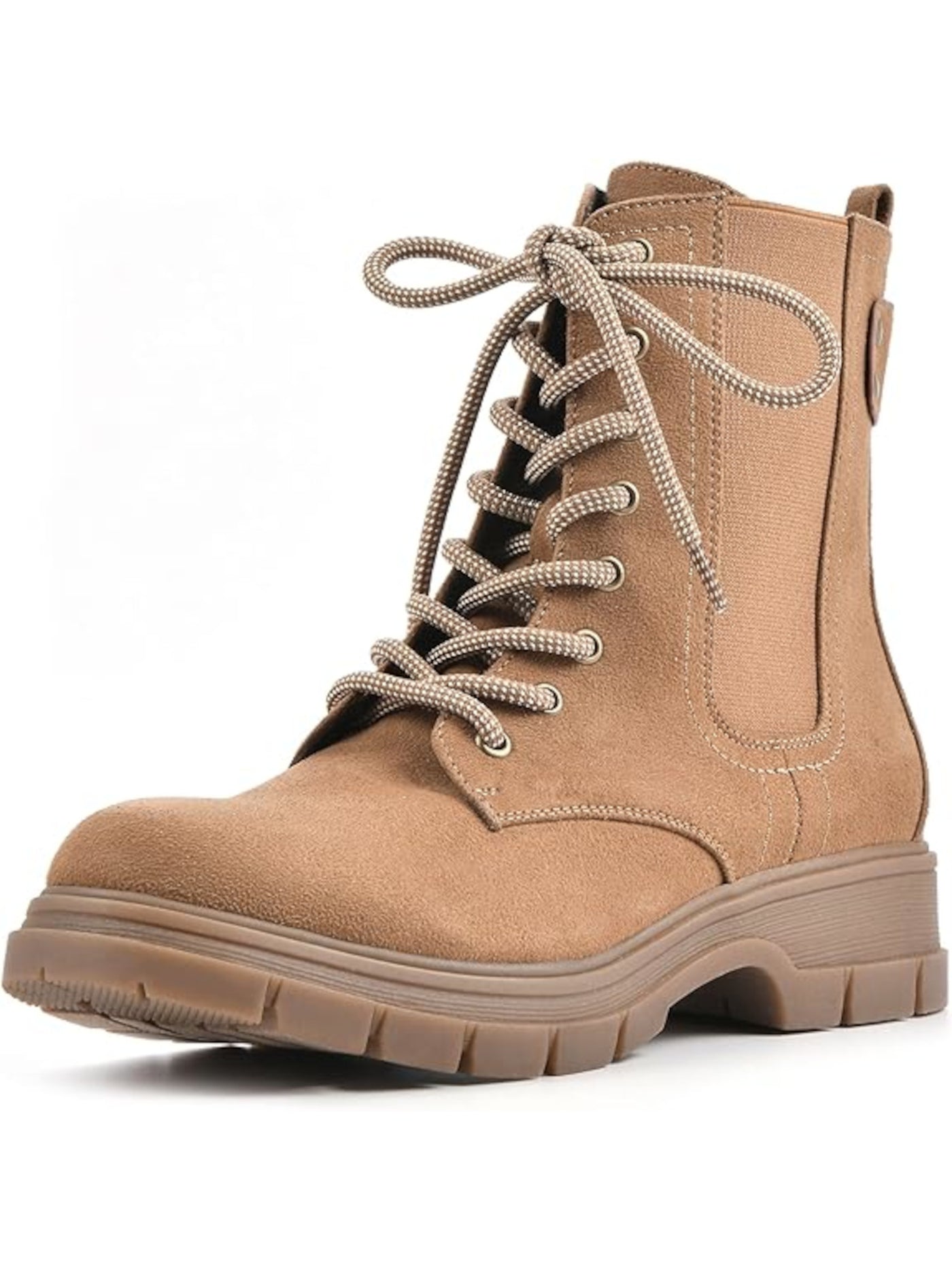 WHITE MOUNTAIN Womens Beige Goring Chevy Round Toe Block Heel Lace-Up Boots Shoes 7.5 M