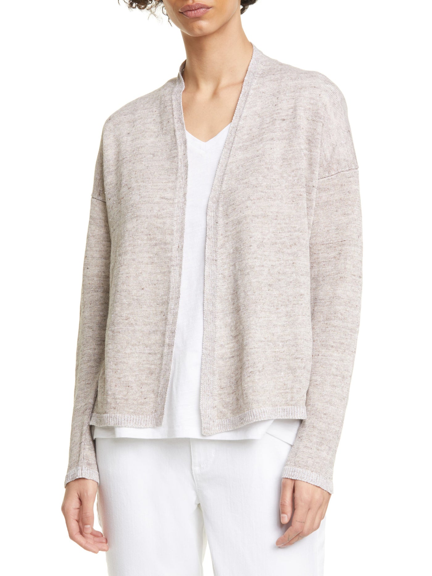 EILEEN FISHER Womens Beige Long Sleeve Open Front Wear To Work Sweater XXS