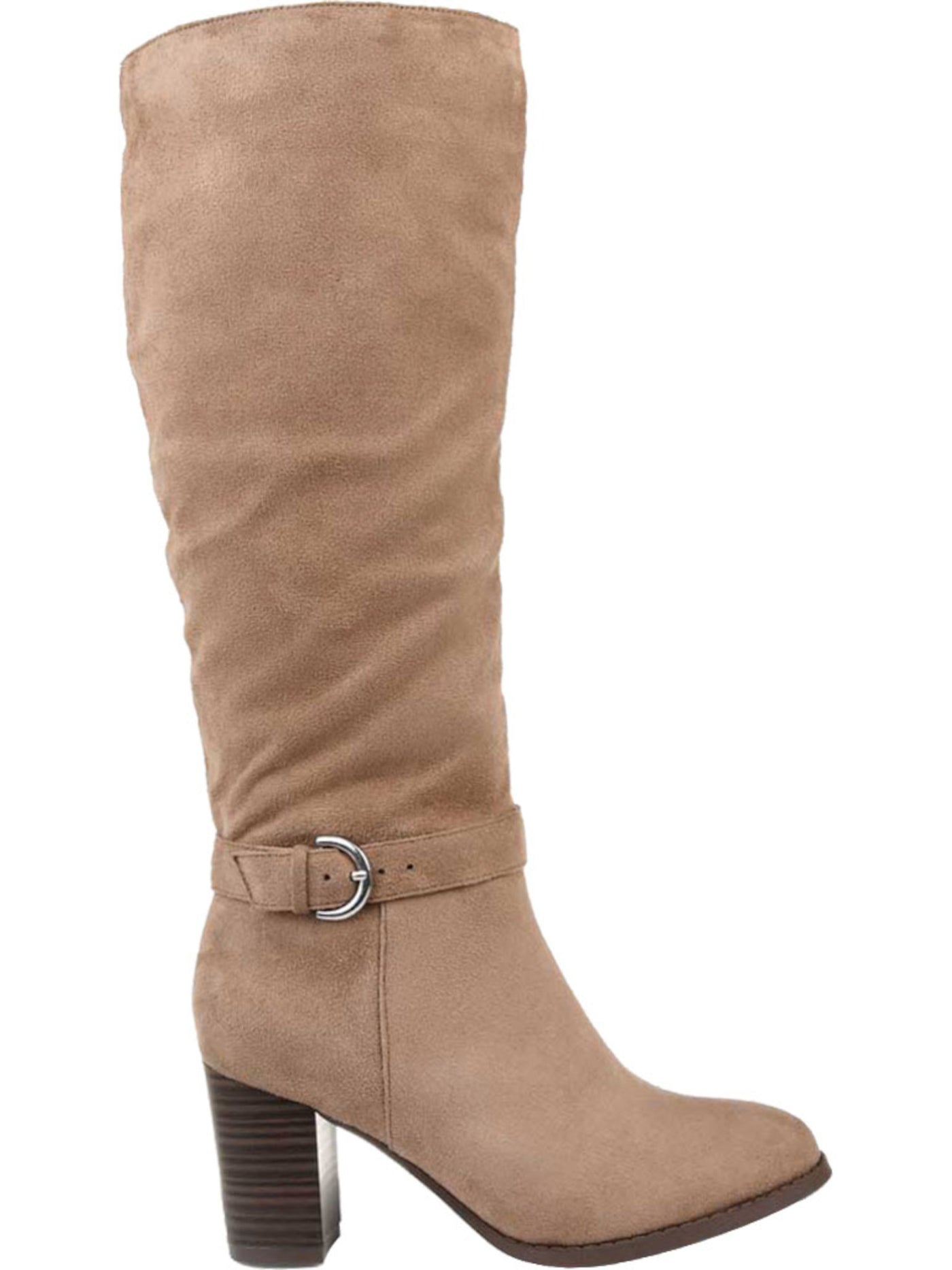 JOURNEE COLLECTION Womens Taupe Beige Cushioned Buckle Accent Goring Joelle Almond Toe Stacked Heel Zip-Up Riding Boot 8.5 XWC