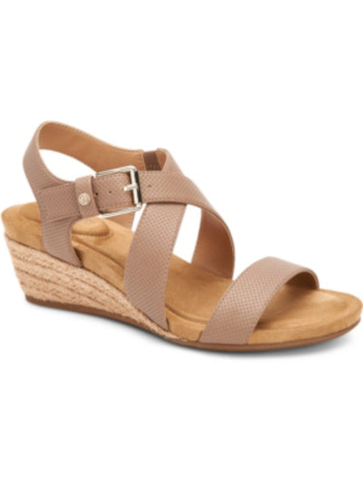 GIANI BERNINI Womens Beige Woven Stretch Memory Foam Crisscross Straps Jute Adjustable Cushioned Blythee Round Toe Wedge Buckle Slingback Sandal 6 M