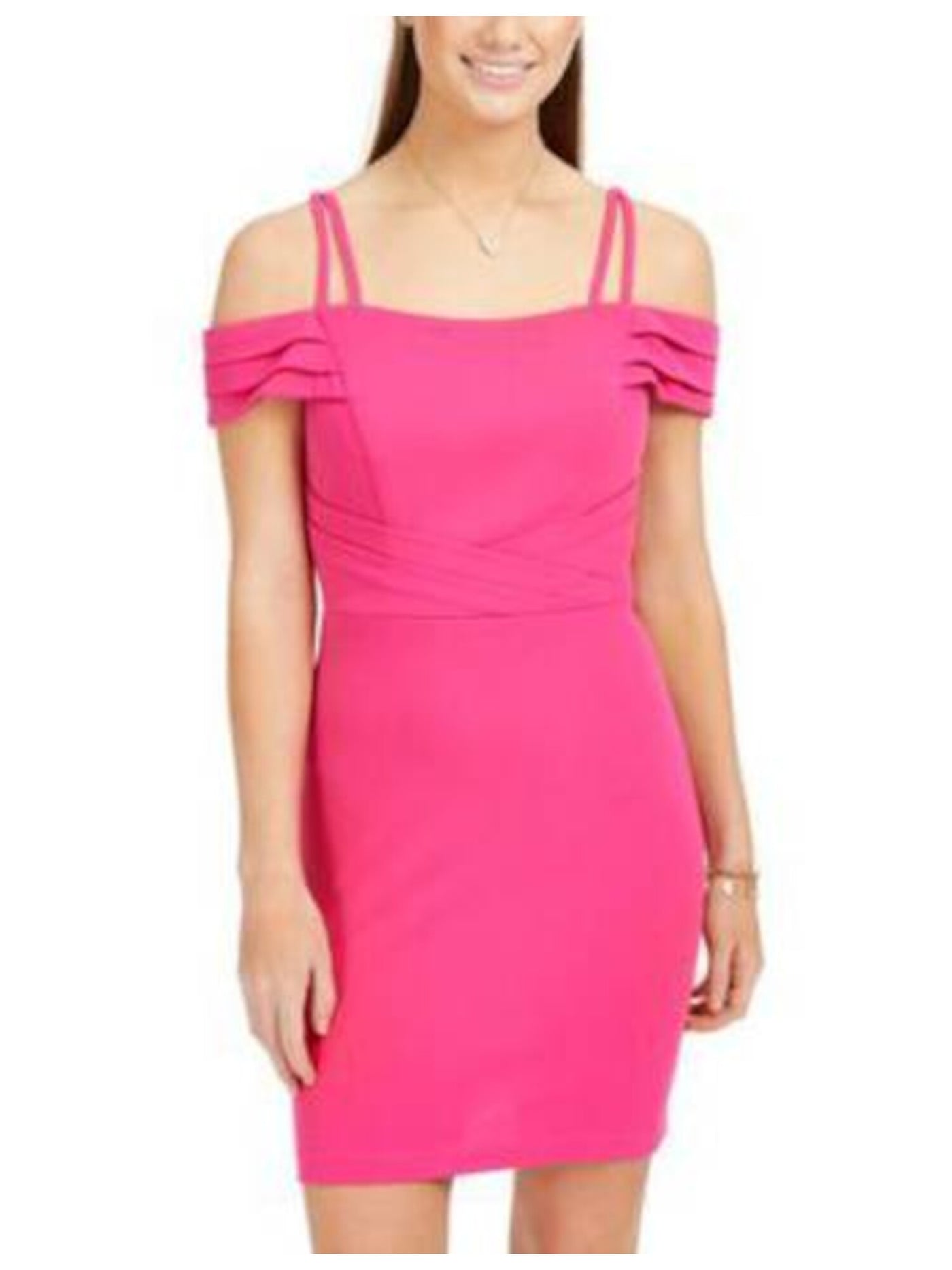 TEEZE ME Womens Pink Cold Shoulder Spaghetti Strap Short Evening Body Con Dress 9\10