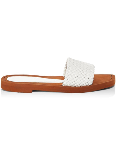 STUART WEITZMAN Womens White Woven Breathable Wova Square Toe Slip On Leather Slide Sandals 7.5 B