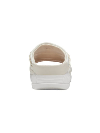 EASY SPIRIT Womens Ivory Mixed Media Lightweight Cut Out Comfort Breathable Cushioned Traciee Round Toe Wedge Slip On Sandals Shoes 9 M