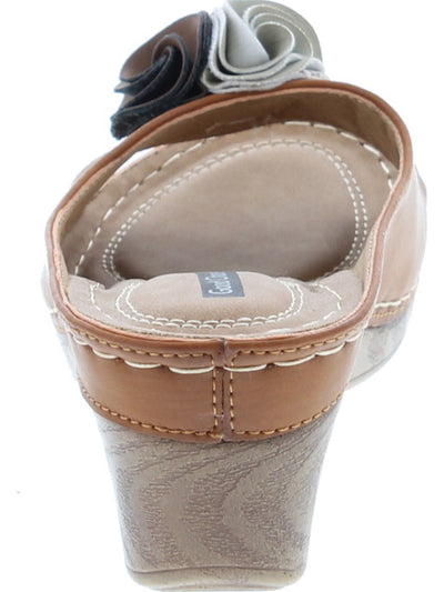 GOOD CHOICE Womens Brown 1/2" Platform Flower Detail Cushioned Comfort Sydney Round Toe Wedge Slip On Slide Sandals 7