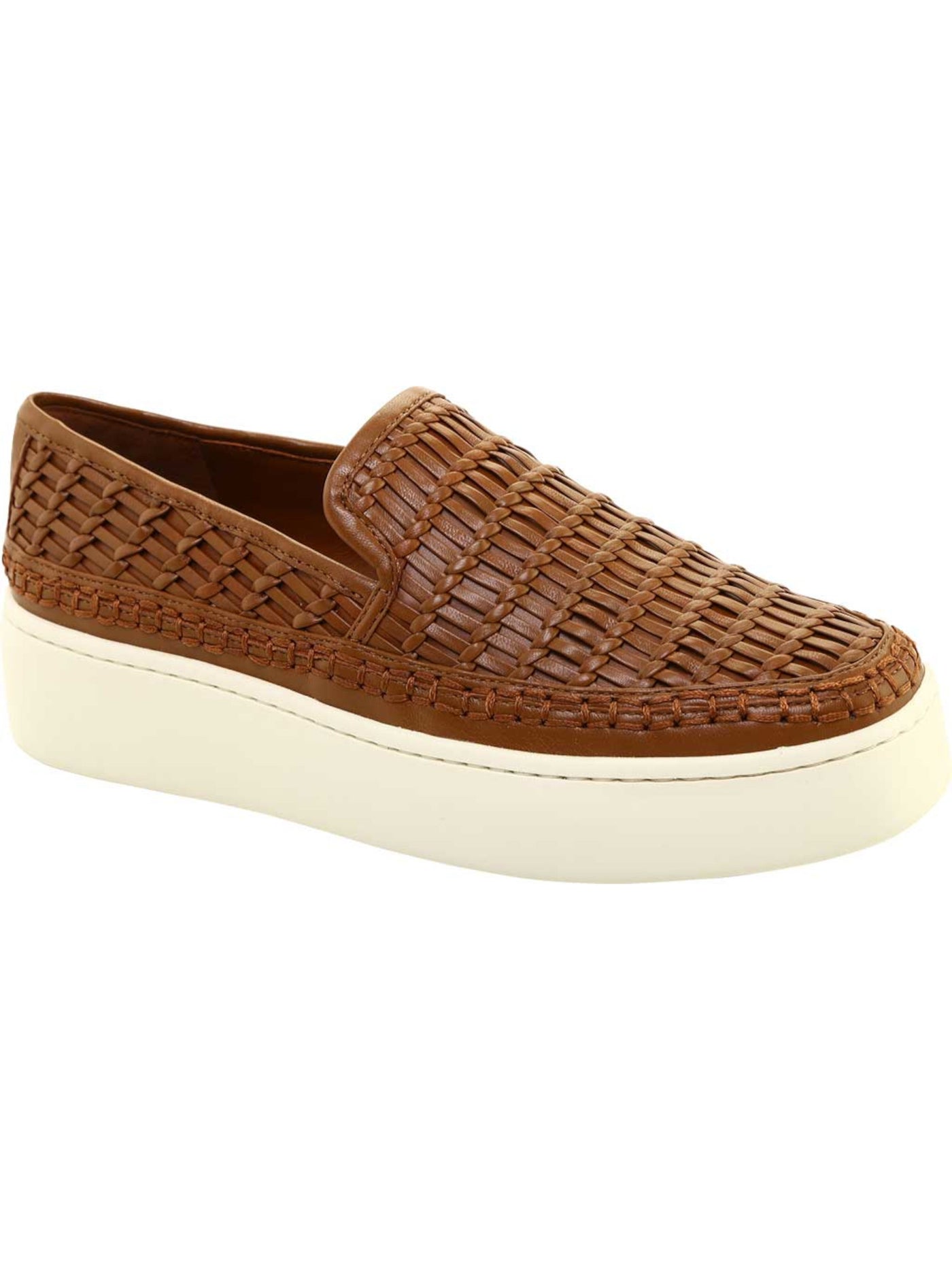 VINCE. Womens Brown 1" Platform Woven Cushioned Stafford Square Toe Platform Slip On Leather Athletic Sneakers Shoes 8.5 M