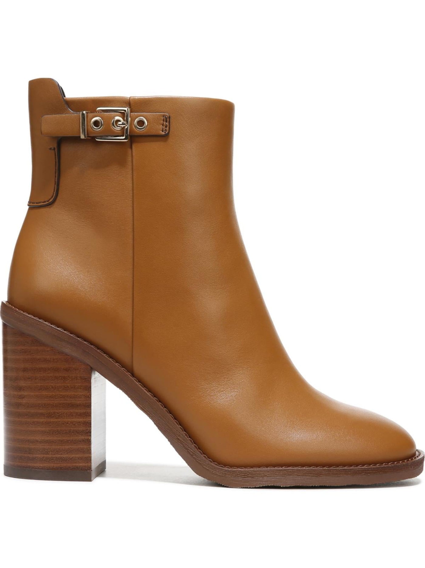 FRANCO SARTO Womens Brown Padded Buckle Accent Rivet Round Toe Block Heel Zip-Up Leather Booties 6.5 M