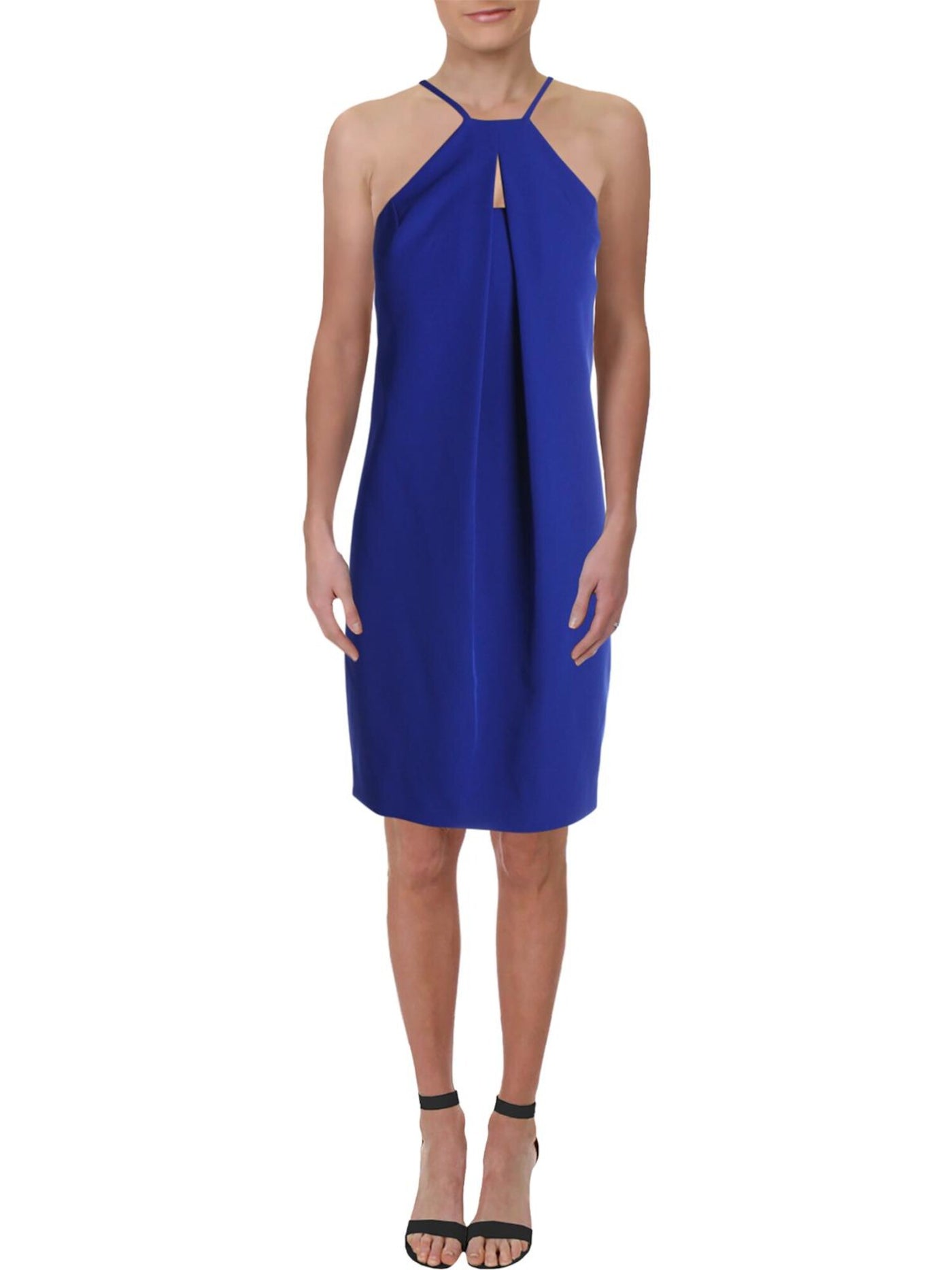 TRINA TURK Womens Blue Short Sleeve Keyhole Above The Knee Sheath Dress 2