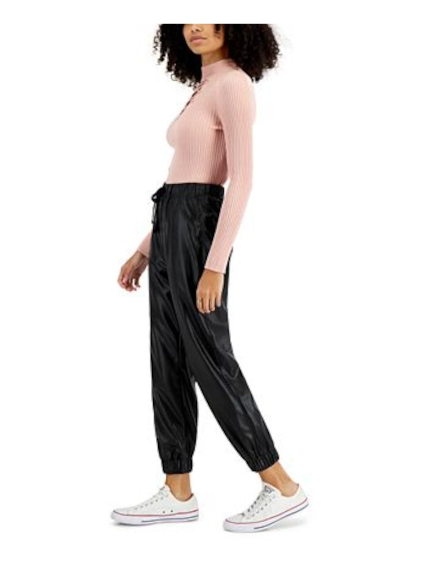 TINSELTOWN Womens Black Faux Leather Tie Pull-on Jogger Drrawstring Lounge Pants M