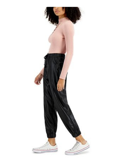 TINSELTOWN Womens Black Faux Leather Tie Pull-on Jogger Drrawstring Lounge Pants M