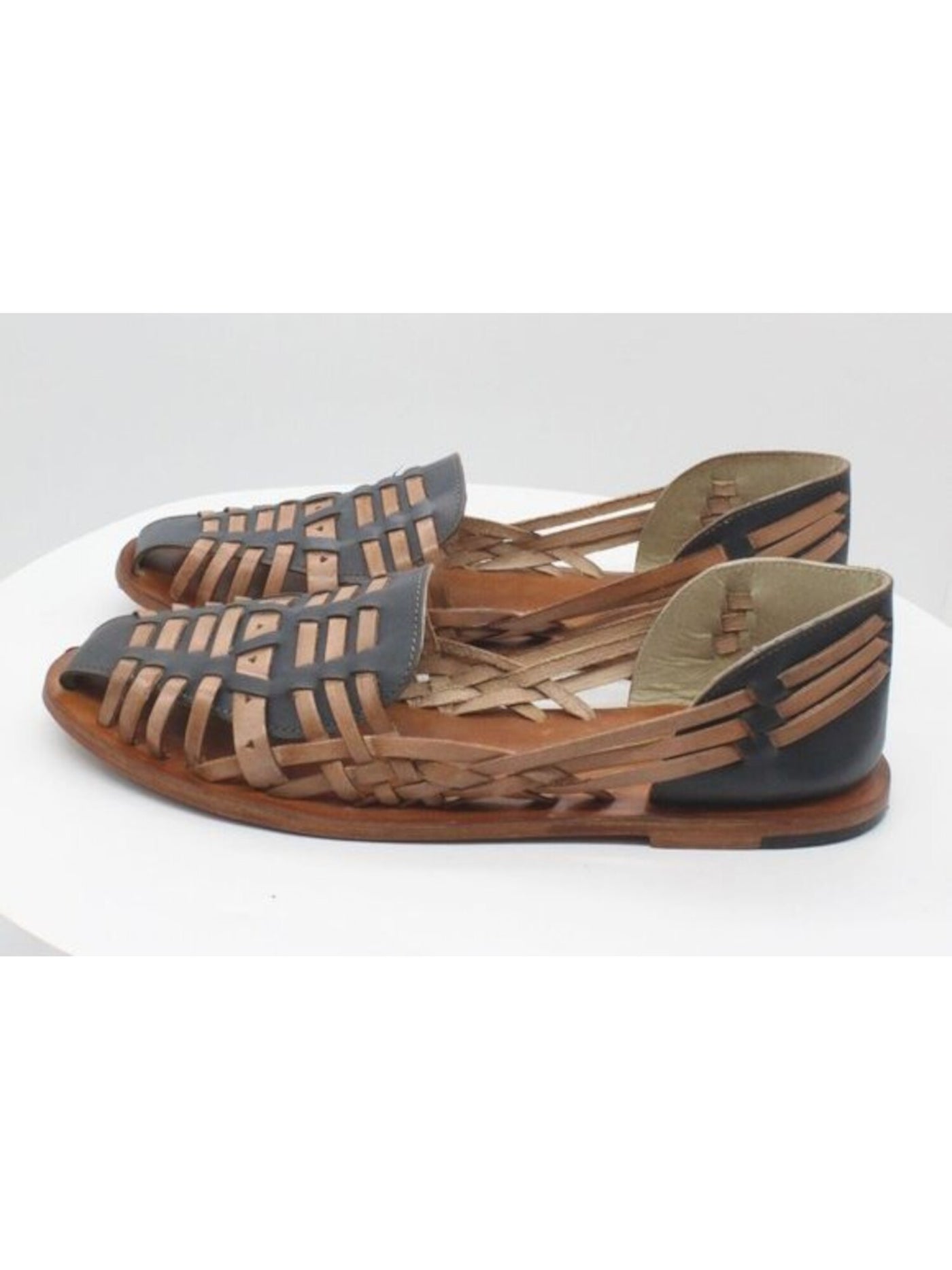 VINTAGE FOUNDRY CO. Womens Brown Slight Perforation Strappy Woven Myra Round Toe Slip On Leather Flats Shoes 10 M