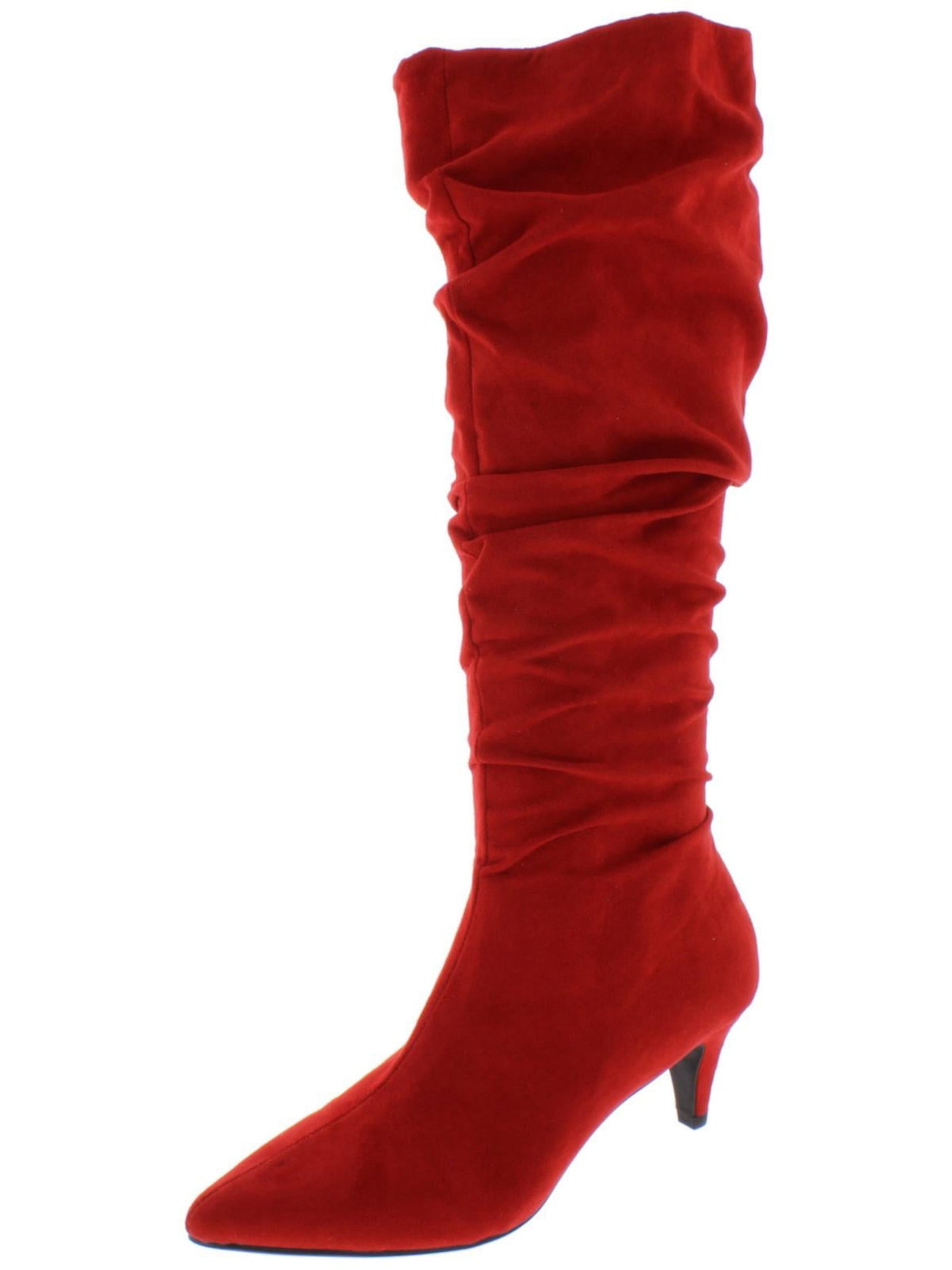 BAR III Womens Red Stretch Gore Zipper Ruched Padded Edina Pointed Toe Kitten Heel Heeled Boots 7.5 M