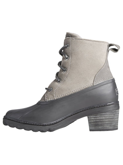 SPERRY Womens Gray Mixed Media Rubber Toe Cap Lightweight Non Marking Snake Cushioned Slip Resistant Saltwater Round Toe Block Heel Lace-Up Duck Boots 10 M