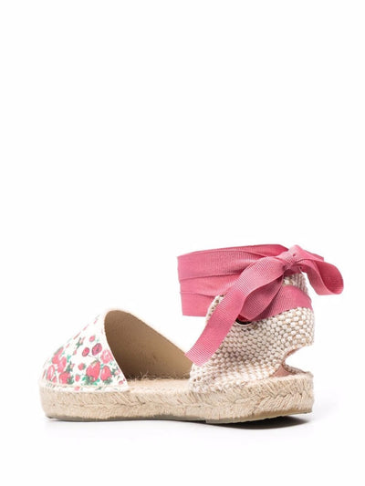 MANEBI Womens White Floral Woven Rose Gold Tone Hardware Valenciana Round Toe Lace-Up Espadrille Shoes 41