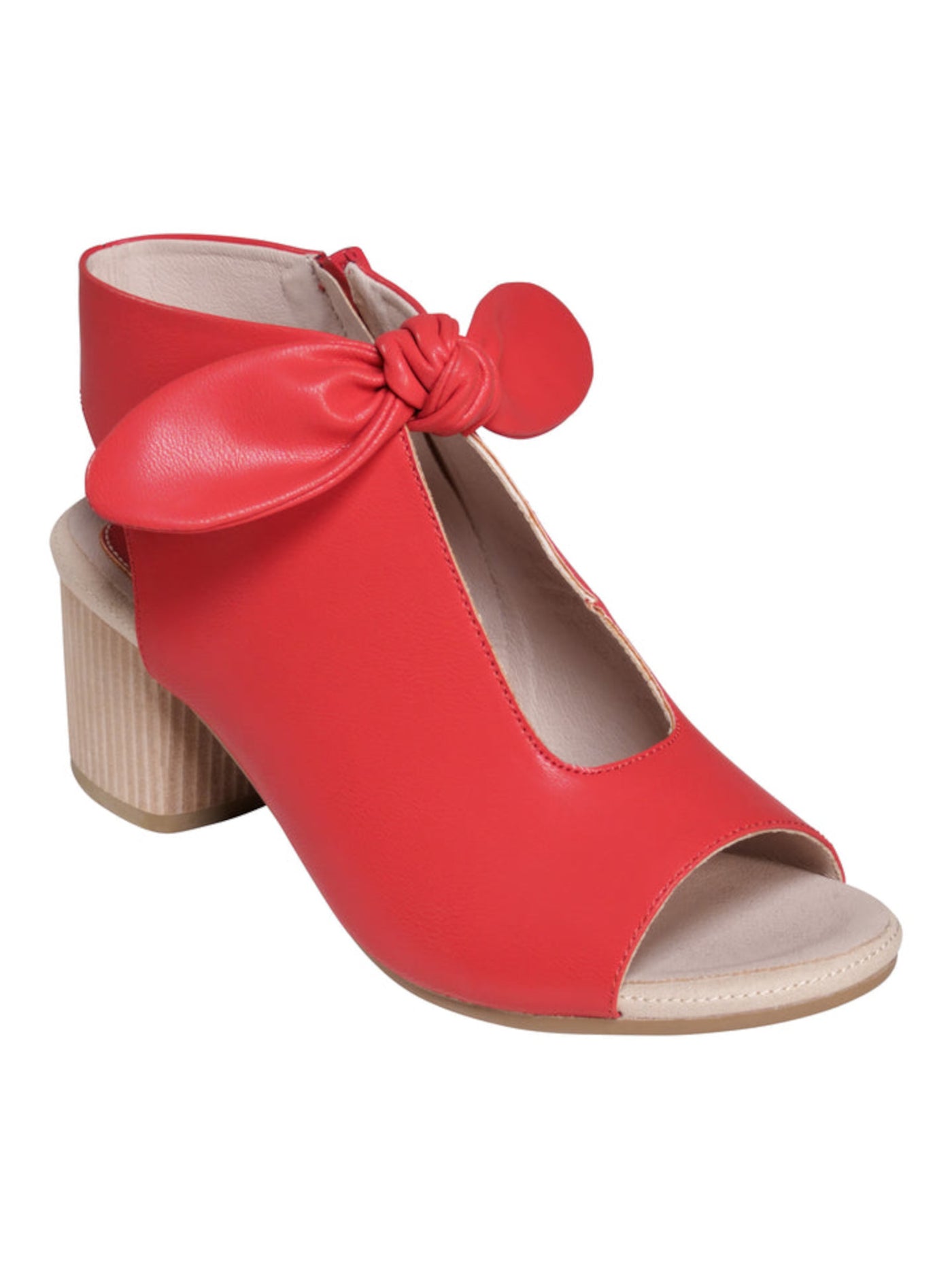 GOOD CHOICE Womens Red Cut Out Bow Accent Padded Kimora Round Toe Block Heel Zip-Up Heeled Mules Shoes 7
