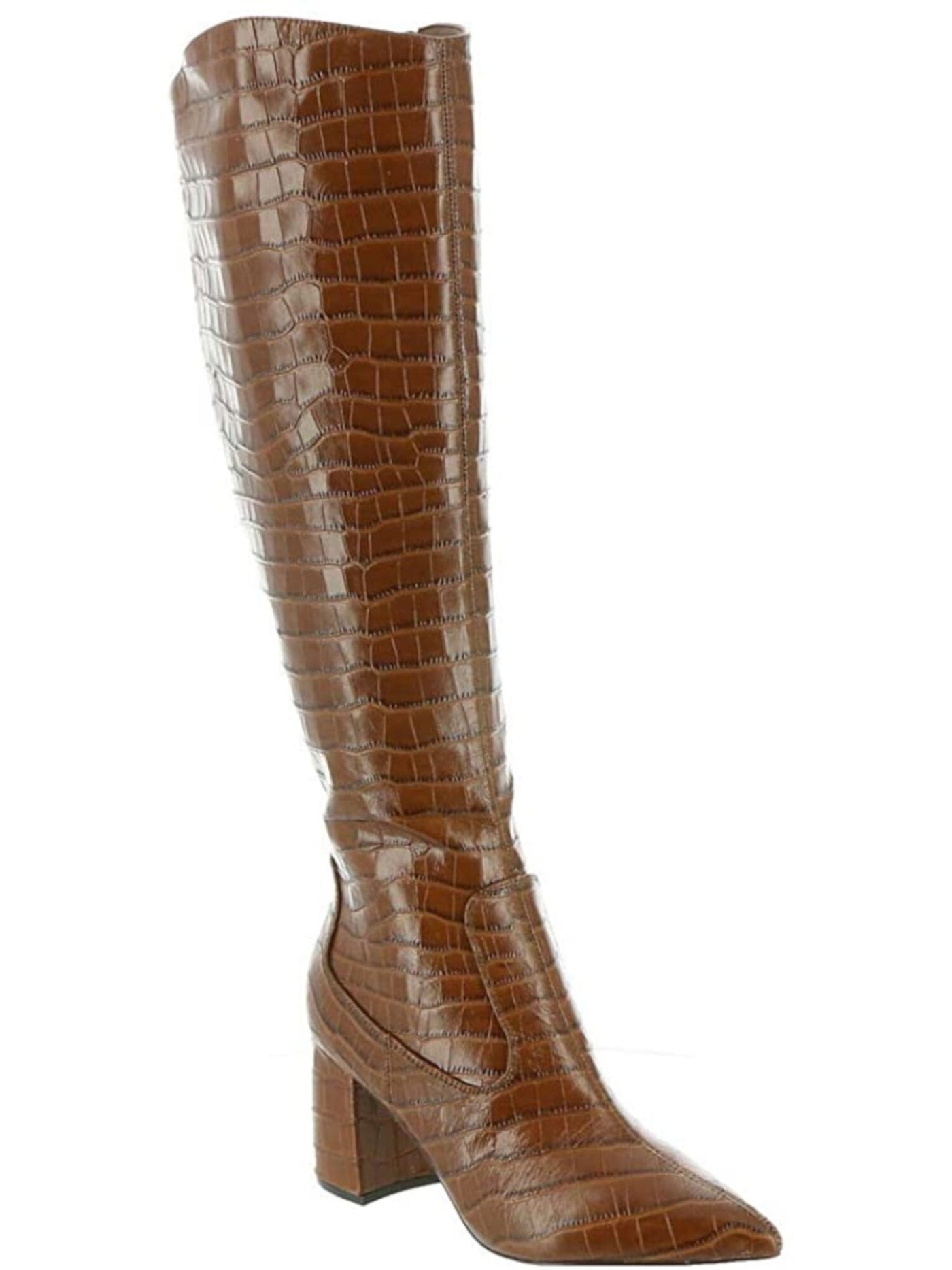 MARC FISHER Womens Brown Croc Padded Retie Pointed Toe Block Heel Zip-Up Leather Heeled Boots 10 M