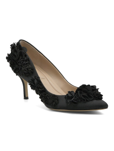 CHARLES BY CHARLES DAVID Womens Black Floral Applique Cushioned Arnold Pointed Toe Kitten Heel Slip On Dress Pumps Shoes 8.5 M