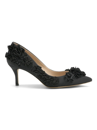 CHARLES BY CHARLES DAVID Womens Black Floral Applique Cushioned Arnold Pointed Toe Kitten Heel Slip On Dress Pumps Shoes 8.5 M